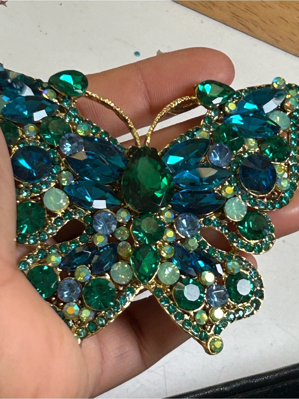 Crystal Butterfly Brooch - Emerald & Teal